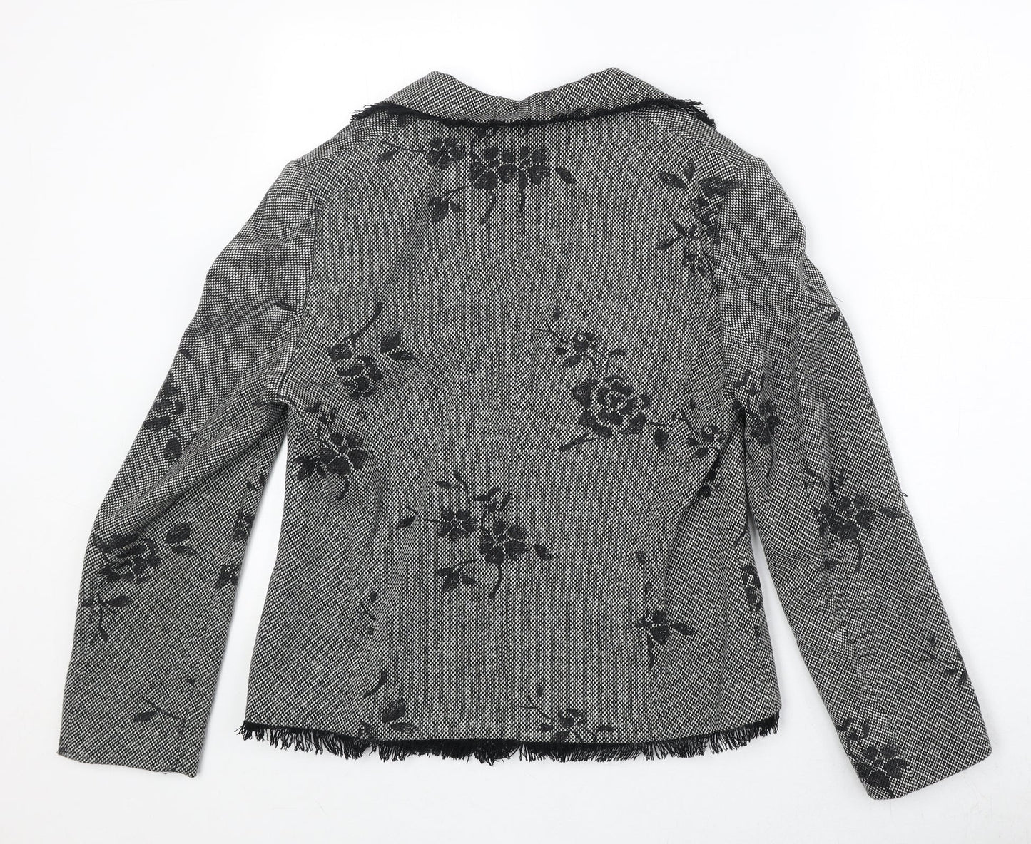 Gold Womens Black Floral Wool Jacket Blazer Size 12
