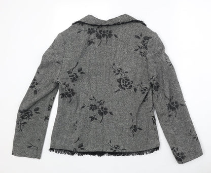 Gold Womens Black Floral Wool Jacket Blazer Size 12