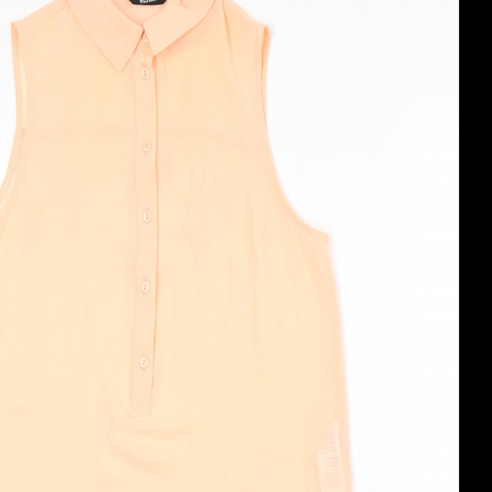 New Look Girls Pink Polyester Basic Tank Size 13 Years Collared Button