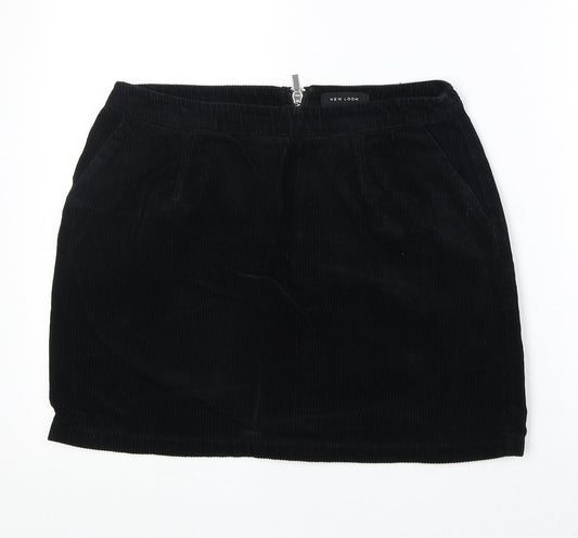 New Look Womens Black Cotton A-Line Skirt Size 10 Zip
