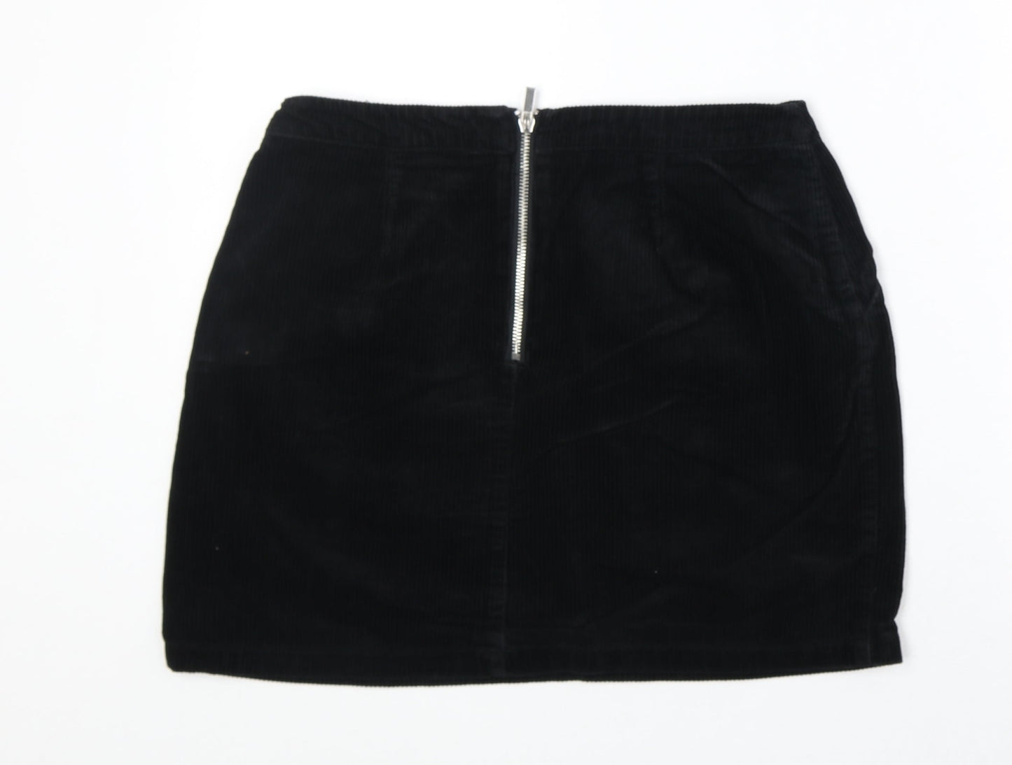 New Look Womens Black Cotton A-Line Skirt Size 10 Zip