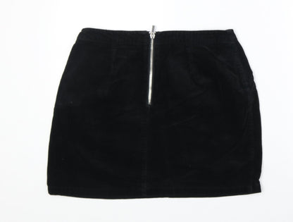 New Look Womens Black Cotton A-Line Skirt Size 10 Zip
