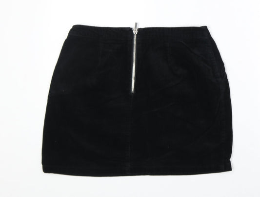 New Look Womens Black Cotton A-Line Skirt Size 10 Zip
