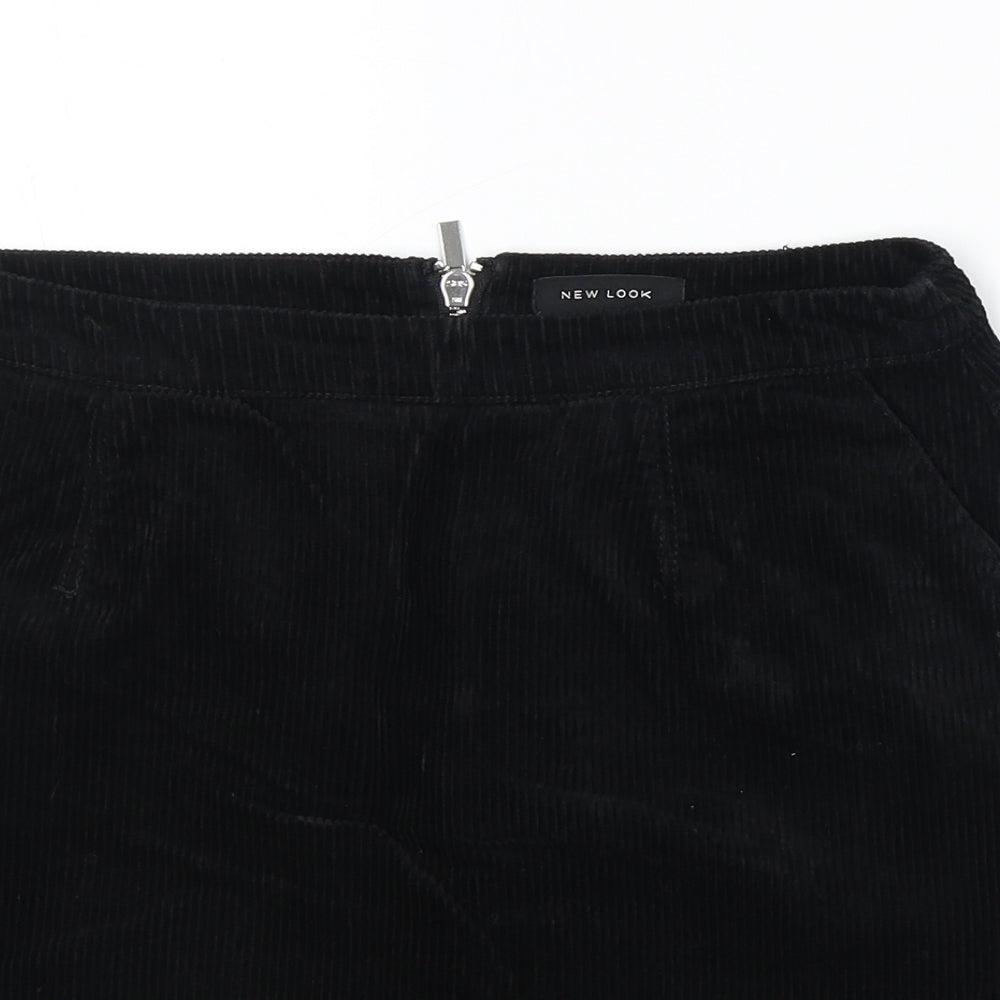 New Look Womens Black Cotton A-Line Skirt Size 10 Zip