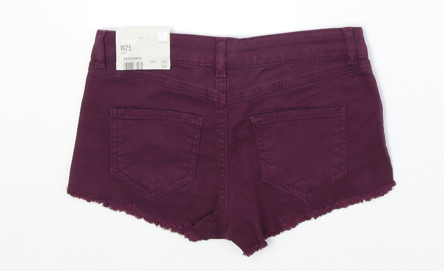 Topshop Womens Purple Cotton Cut-Off Shorts Size 25 in Regular Zip