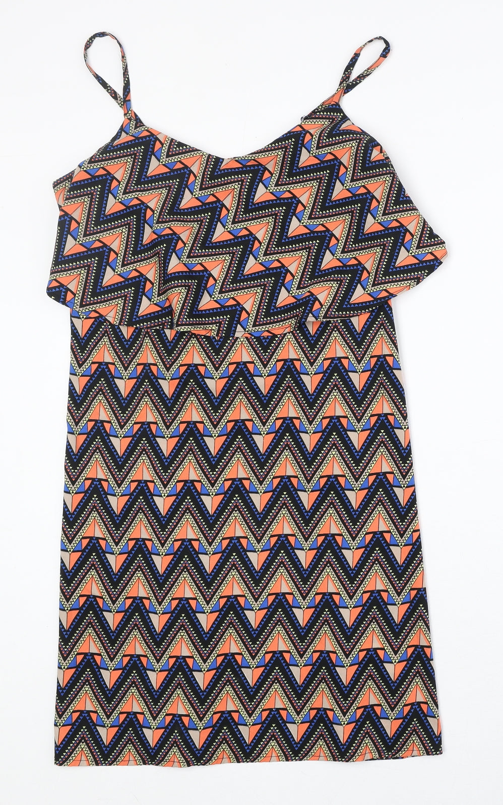 Original Womens Multicoloured Geometric Polyester Tank Dress Size 10 V-Neck Pullover