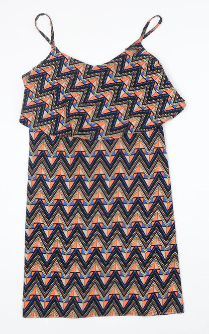 Original Womens Multicoloured Geometric Polyester Tank Dress Size 10 V-Neck Pullover