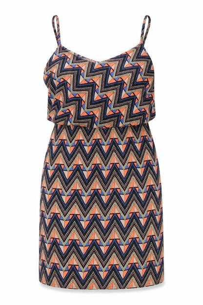 Original Womens Multicoloured Geometric Polyester Tank Dress Size 10 V-Neck Pullover