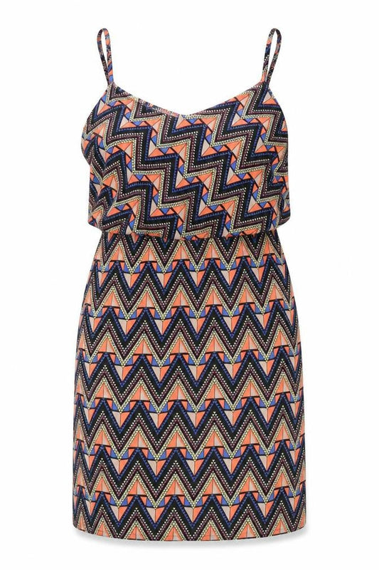 Original Womens Multicoloured Geometric Polyester Tank Dress Size 10 V-Neck Pullover