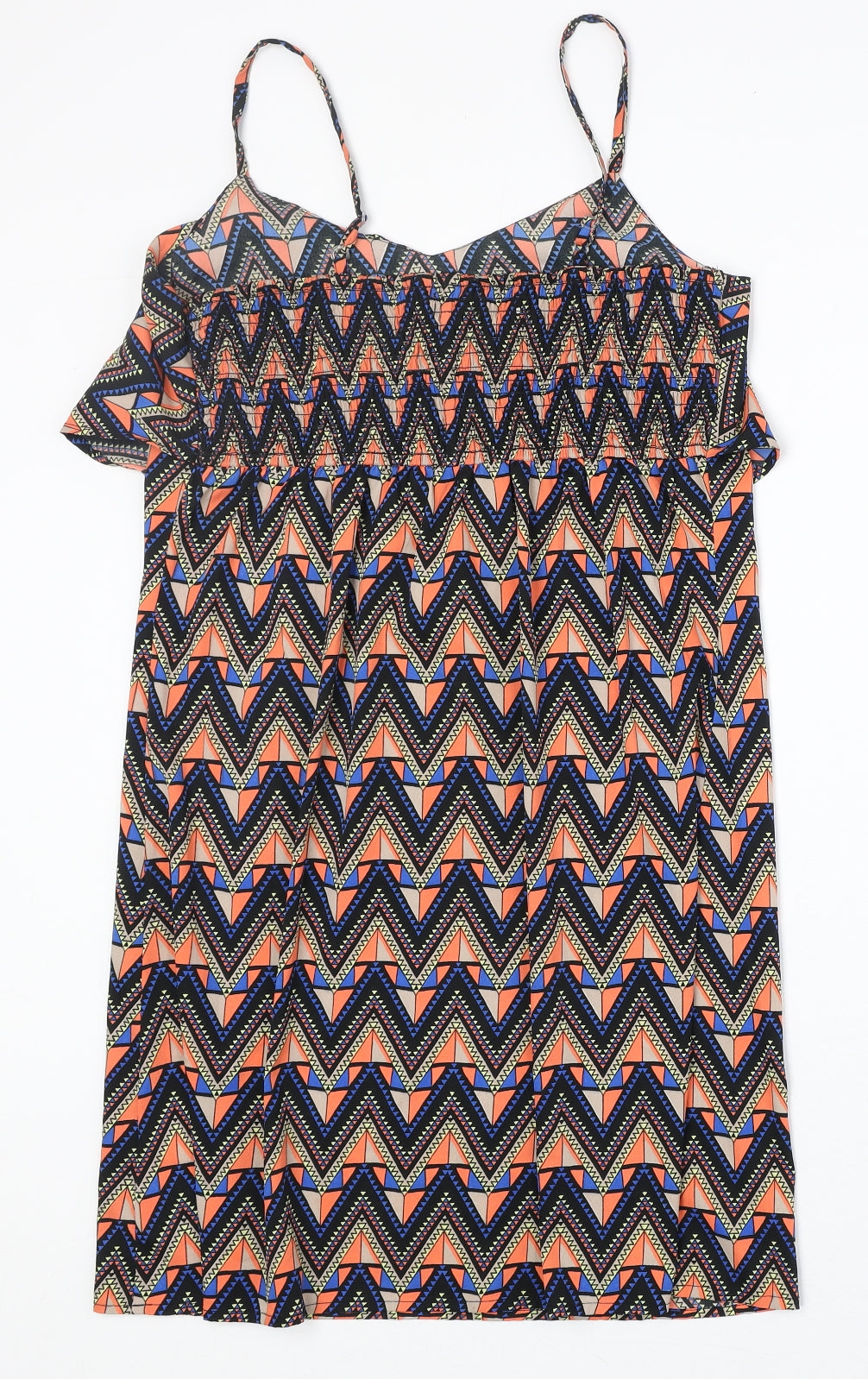 Original Womens Multicoloured Geometric Polyester Tank Dress Size 10 V-Neck Pullover