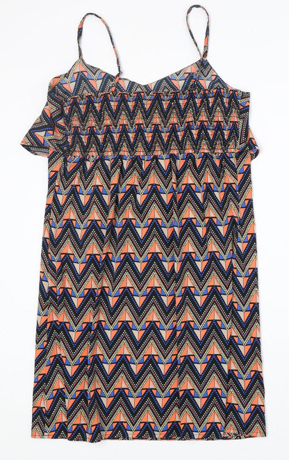 Original Womens Multicoloured Geometric Polyester Tank Dress Size 10 V-Neck Pullover