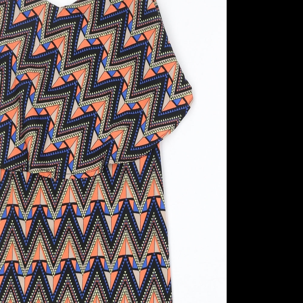 Original Womens Multicoloured Geometric Polyester Tank Dress Size 10 V-Neck Pullover