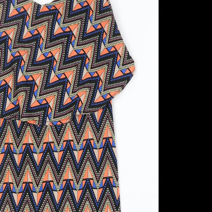 Original Womens Multicoloured Geometric Polyester Tank Dress Size 10 V-Neck Pullover