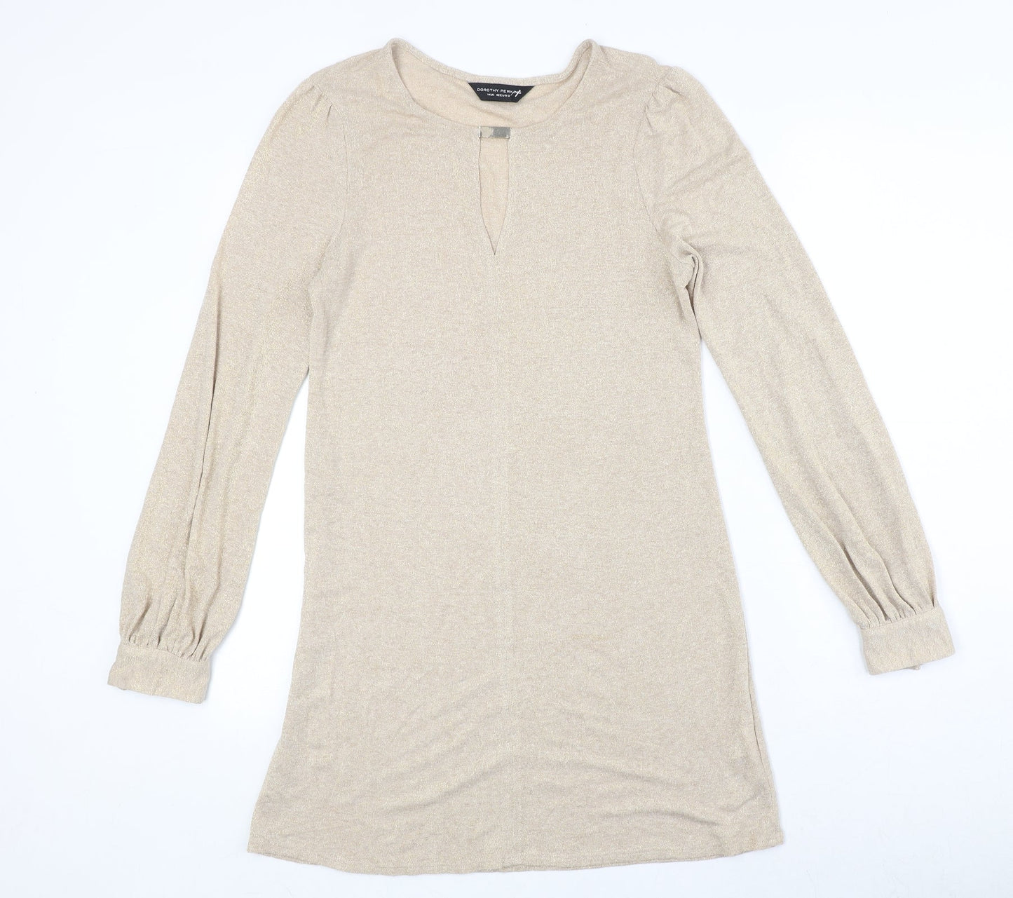 Dorothy Perkins Womens Gold Viscose A-Line Size 14 Round Neck Pullover