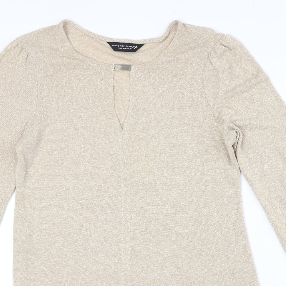 Dorothy Perkins Womens Gold Viscose A-Line Size 14 Round Neck Pullover