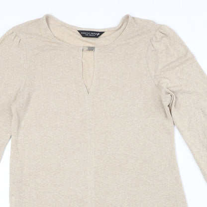 Dorothy Perkins Womens Gold Viscose A-Line Size 14 Round Neck Pullover