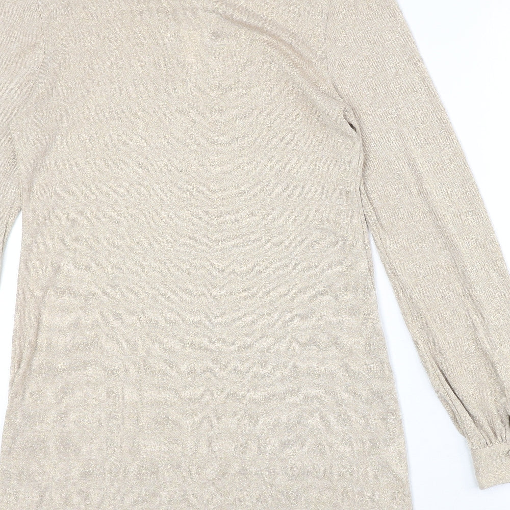 Dorothy Perkins Womens Gold Viscose A-Line Size 14 Round Neck Pullover