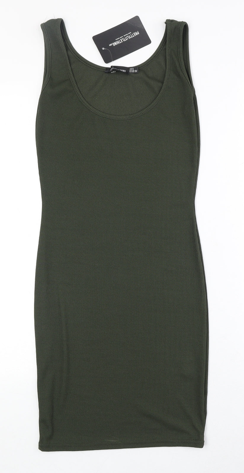 PRETTYLITTLETHING Womens Green Polyester Bodycon Size 8 Round Neck Pullover