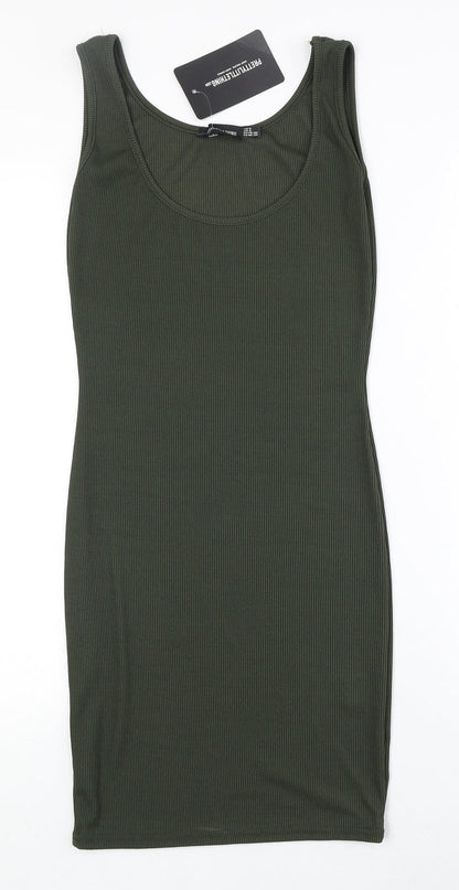 PRETTYLITTLETHING Womens Green Polyester Bodycon Size 8 Round Neck Pullover