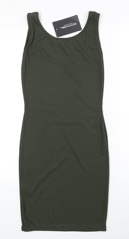 PRETTYLITTLETHING Womens Green Polyester Bodycon Size 8 Round Neck Pullover