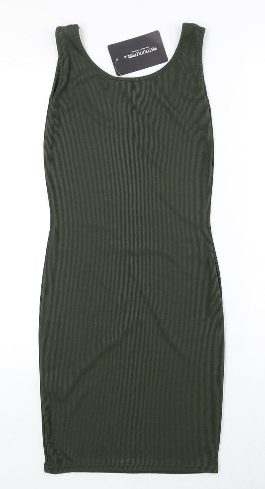 PRETTYLITTLETHING Womens Green Polyester Bodycon Size 8 Round Neck Pullover