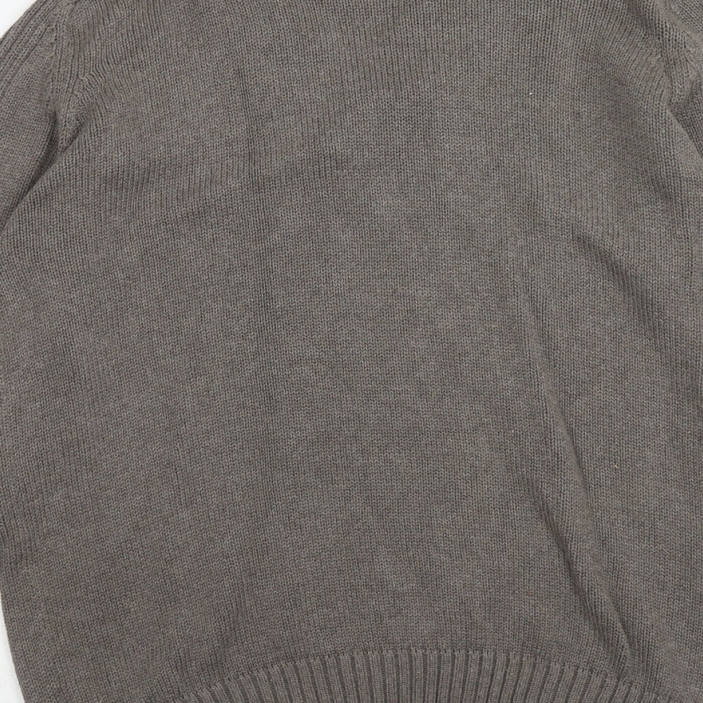 Easy Mens Brown V-Neck Cotton Pullover Jumper Size M Long Sleeve