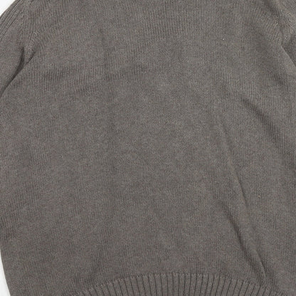 Easy Mens Brown V-Neck Cotton Pullover Jumper Size M Long Sleeve