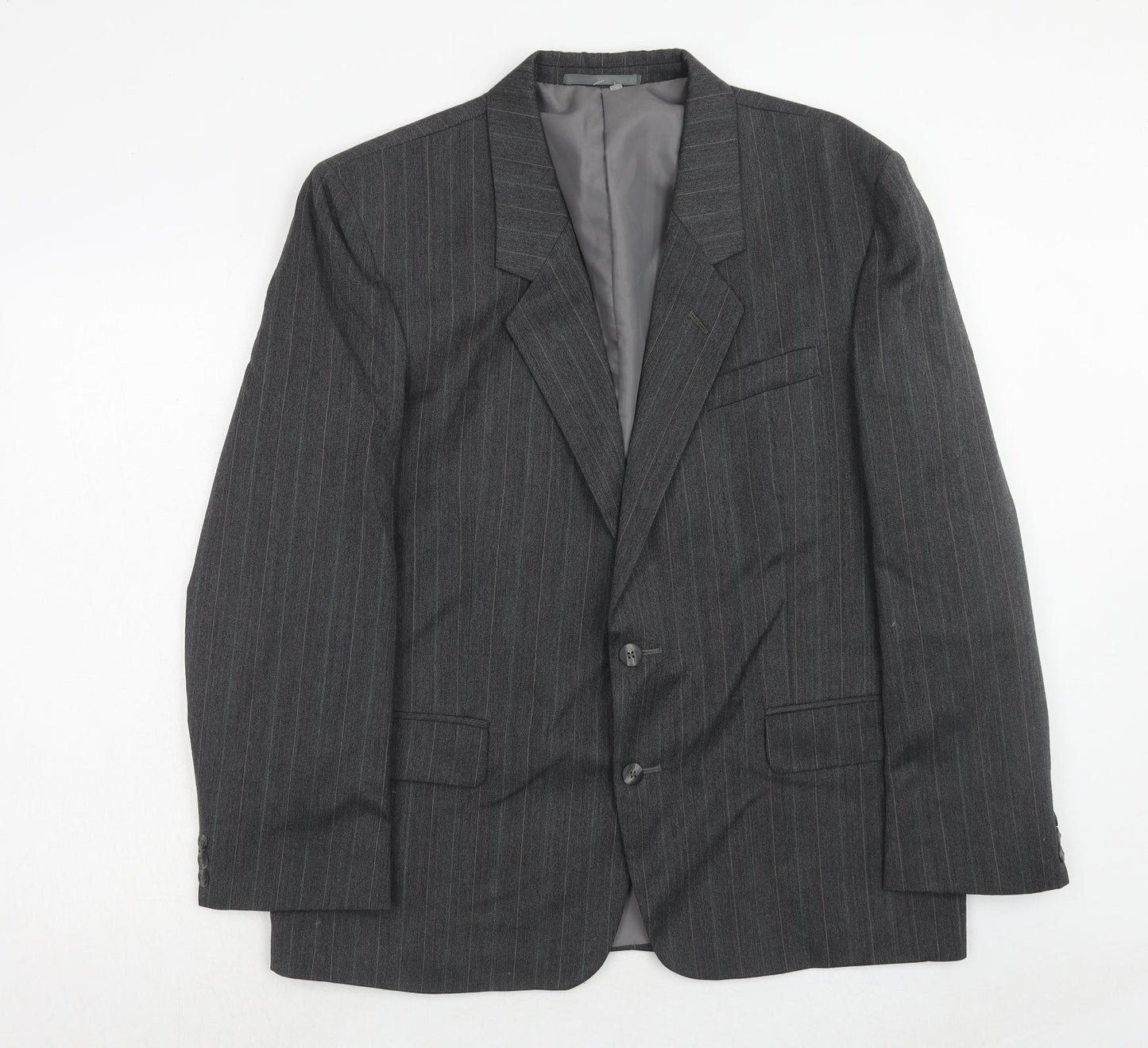 Hand Grade Mens Grey Striped Polyester Jacket Suit Jacket Size 42 Regular