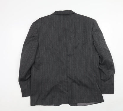 Hand Grade Mens Grey Striped Polyester Jacket Suit Jacket Size 42 Regular