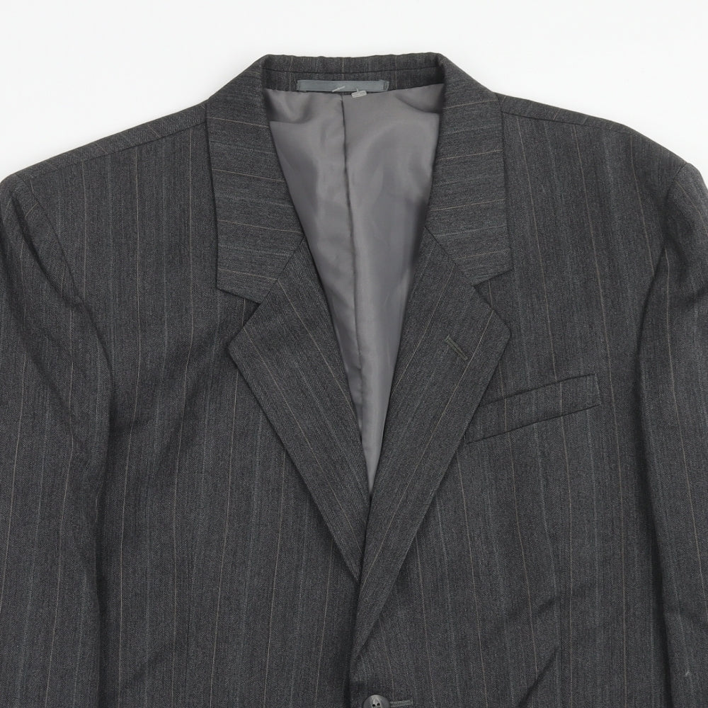 Hand Grade Mens Grey Striped Polyester Jacket Suit Jacket Size 42 Regular