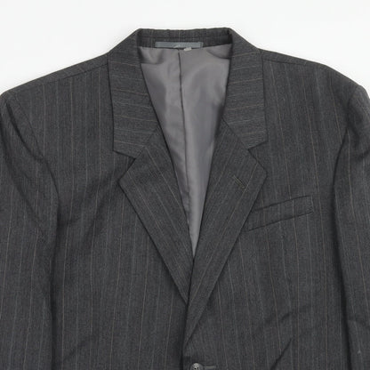 Hand Grade Mens Grey Striped Polyester Jacket Suit Jacket Size 42 Regular