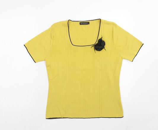 Just Elegance Womens Yellow Square Neck Viscose Pullover Jumper Size L - Flower Detail
