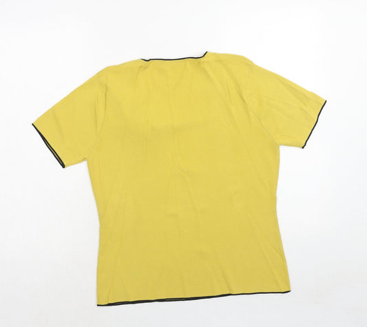 Just Elegance Womens Yellow Square Neck Viscose Pullover Jumper Size L - Flower Detail