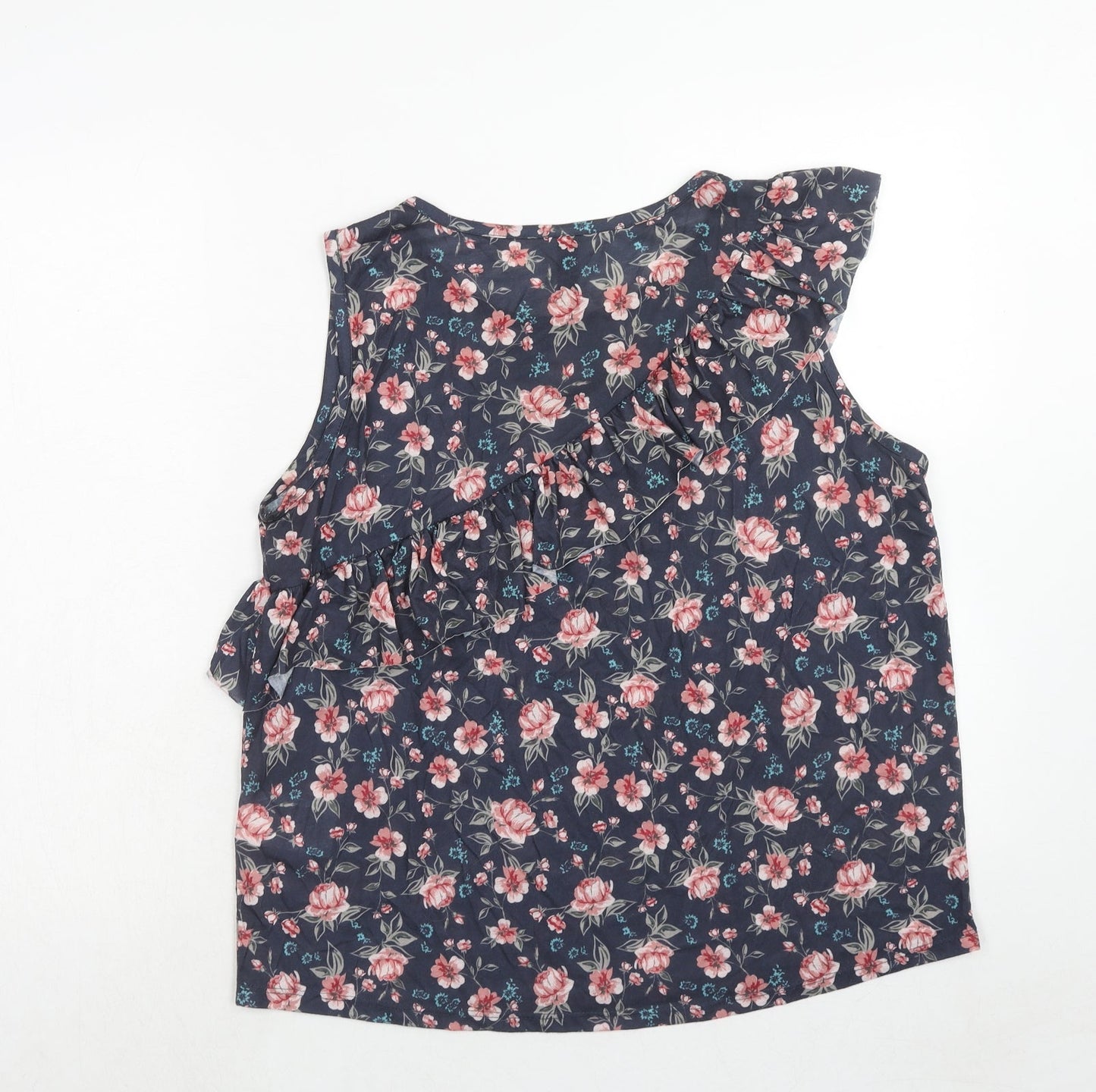 Colours of The World Womens Blue Floral Polyester Basic Blouse Size M Round Neck