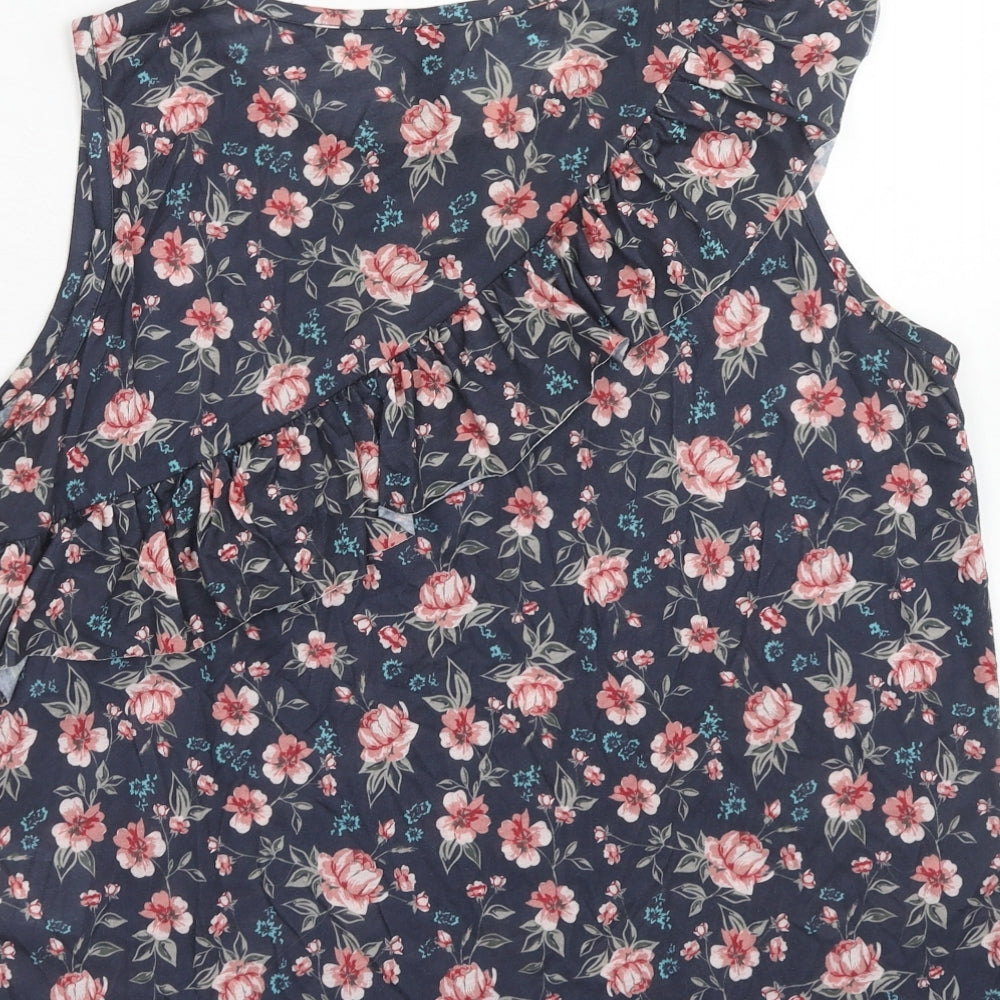 Colours of The World Womens Blue Floral Polyester Basic Blouse Size M Round Neck