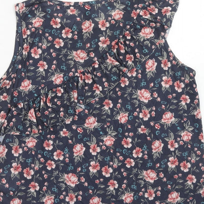 Colours of The World Womens Blue Floral Polyester Basic Blouse Size M Round Neck