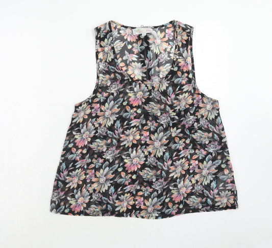 Cameo Rose Womens Multicoloured Floral Polyester Basic Blouse Size 8 Scoop Neck
