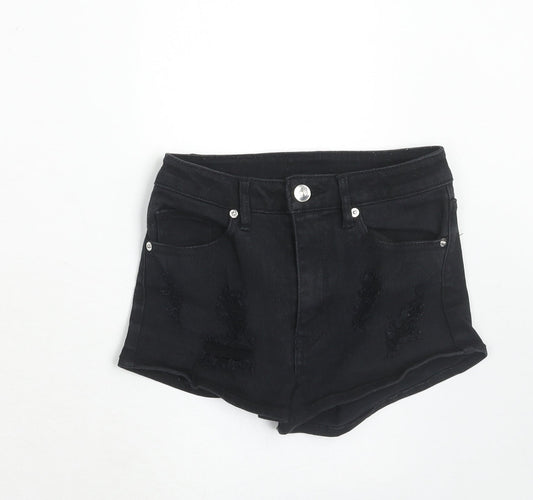 H&M Womens Black Cotton Boyfriend Shorts Size 4 Regular Zip