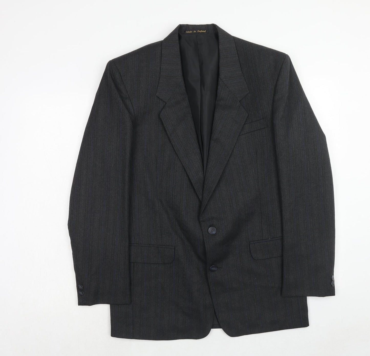 Flex Mens Grey Striped Polyester Jacket Suit Jacket Size 38 Regular