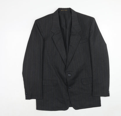 Flex Mens Grey Striped Polyester Jacket Suit Jacket Size 38 Regular
