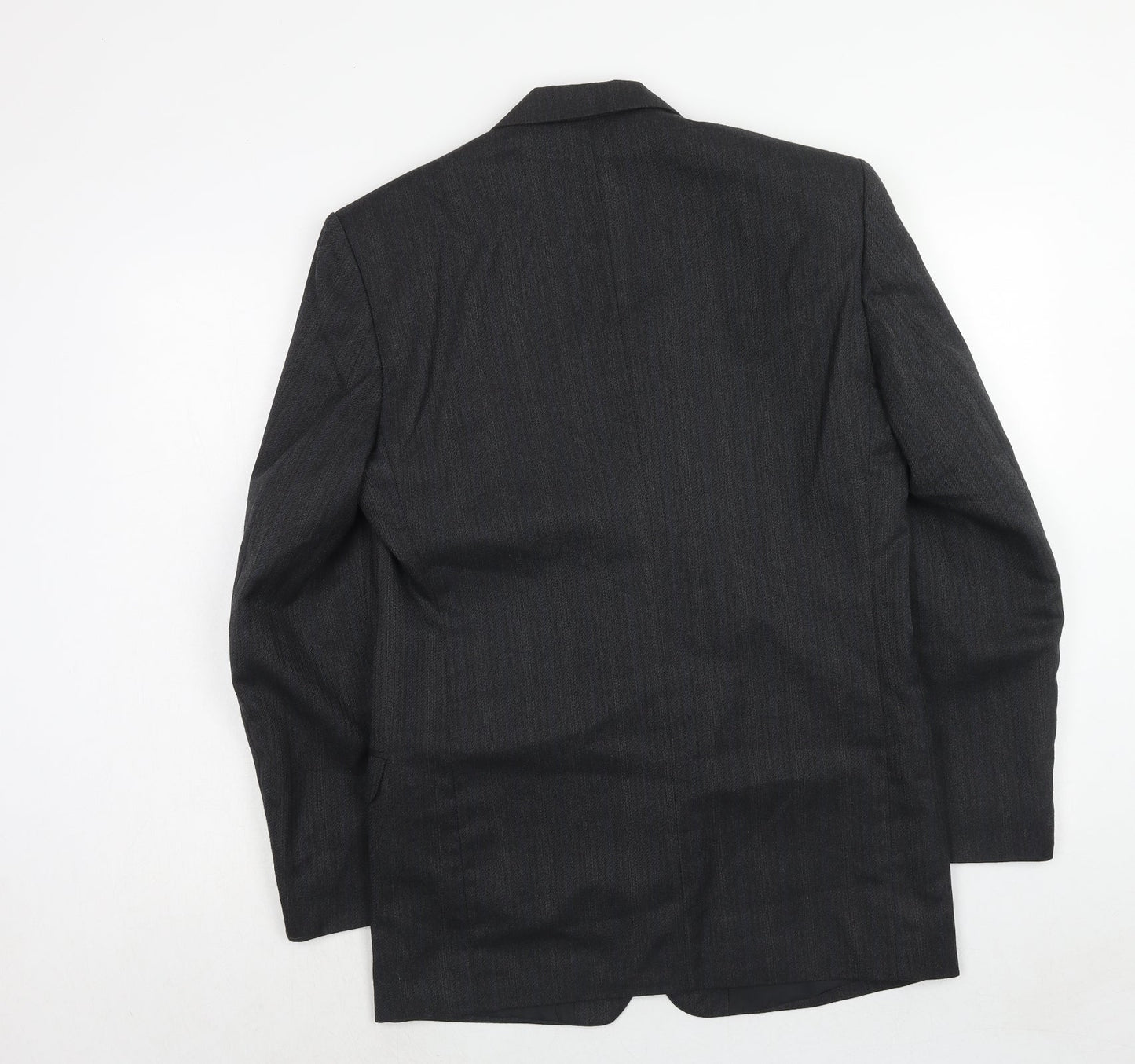 Flex Mens Grey Striped Polyester Jacket Suit Jacket Size 38 Regular