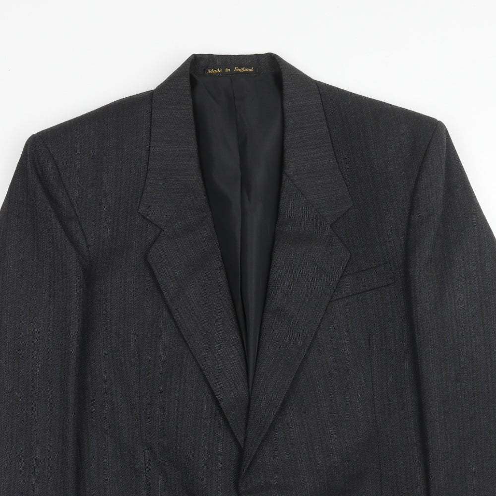 Flex Mens Grey Striped Polyester Jacket Suit Jacket Size 38 Regular