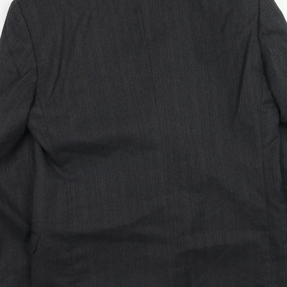 Flex Mens Grey Striped Polyester Jacket Suit Jacket Size 38 Regular