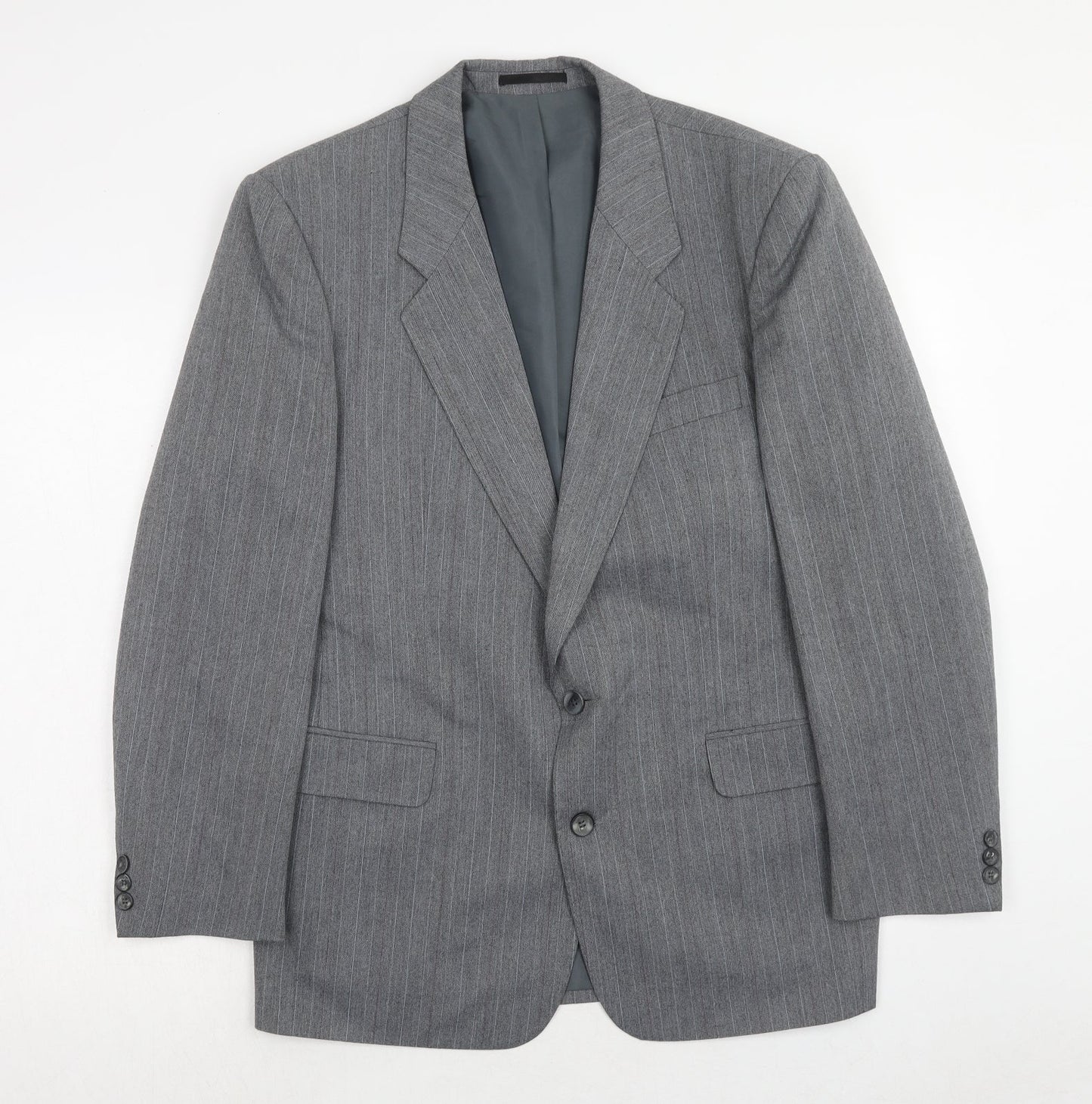 Marlow Mens Grey Striped Polyester Jacket Suit Jacket Size 40 Regular