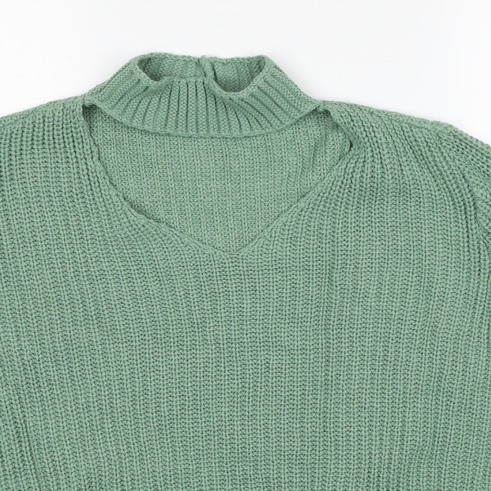 Boohoo Womens Green V-Neck Acrylic Pullover Jumper Size S