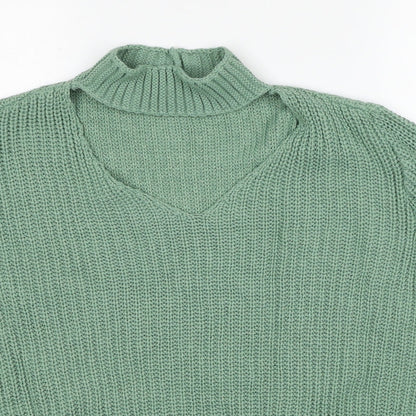 Boohoo Womens Green V-Neck Acrylic Pullover Jumper Size S