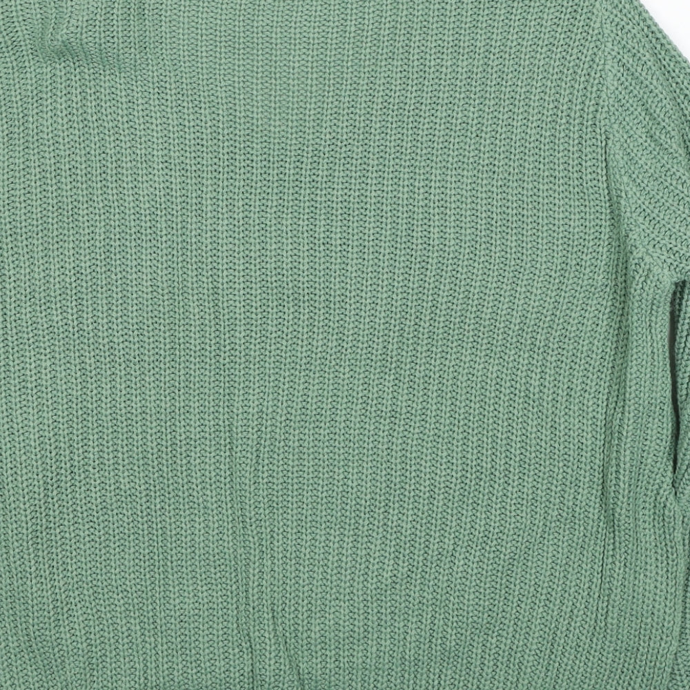Boohoo Womens Green V-Neck Acrylic Pullover Jumper Size S