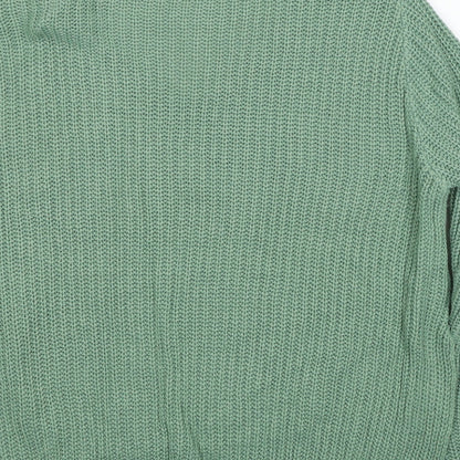 Boohoo Womens Green V-Neck Acrylic Pullover Jumper Size S