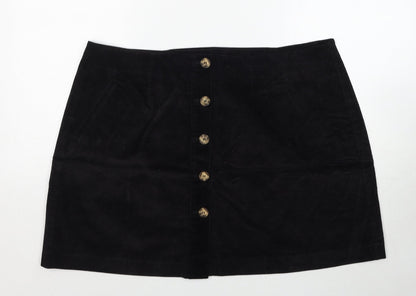 Tayfan Womens Black Cotton A-Line Skirt Size 38 in Button