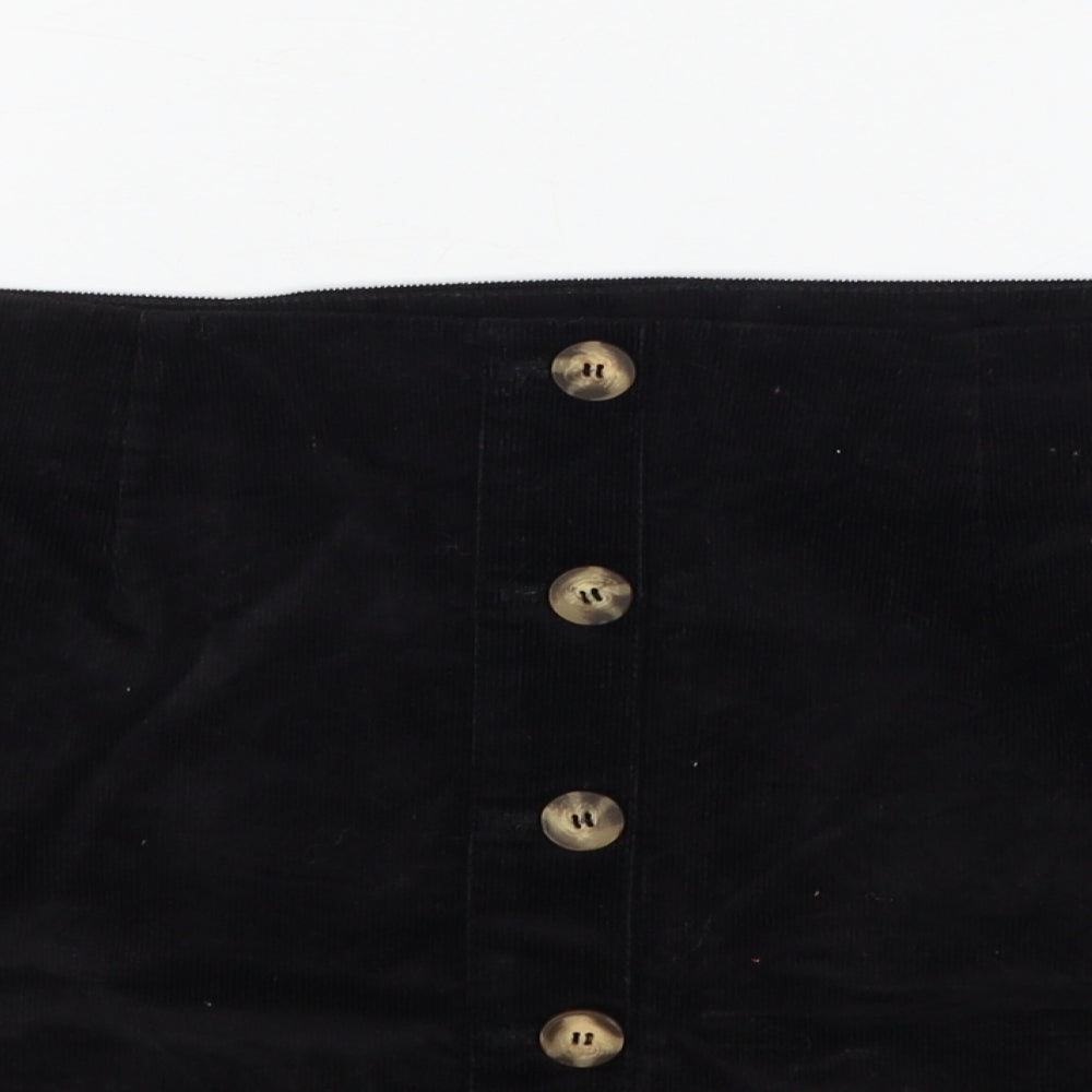 Tayfan Womens Black Cotton A-Line Skirt Size 38 in Button